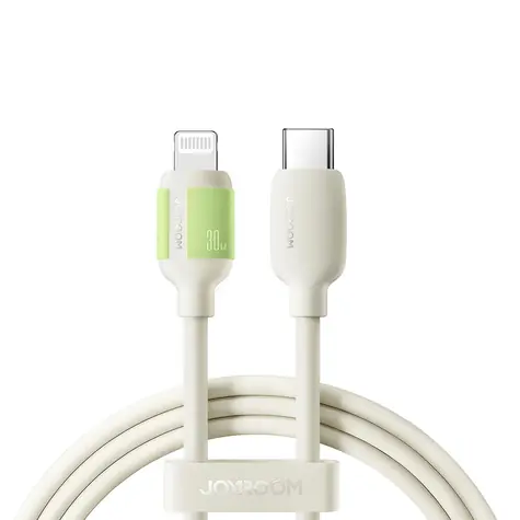 Joyroom S-A53 Nabíjecí kabel s fluorescenčním hrotem USB-C (M) - Lightning (M) 30W 2m béžová