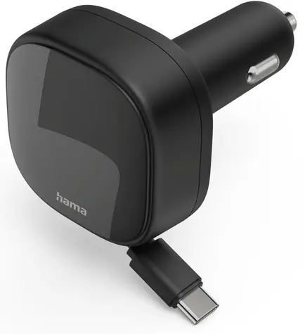 Hama rychlá USB nabíječka do auta černá / 30W/ 2x USB-C / navíjecí kabel