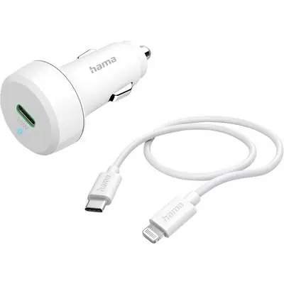 Hama sada USB nabíječka do auta USB-C 20W + USB-C - Lightning 1m