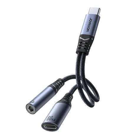 Joyroom SY-C02 Audio adaptér 2 v 1 USB-C - USB-C / 3.5 mm jack černá