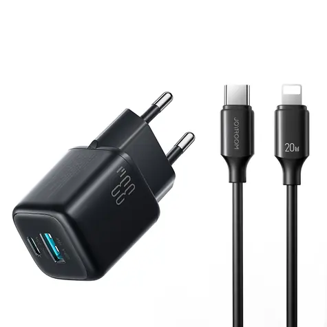Joyroom JR-TG7 síťová nabíječka s USB-C - USB-C 1m 30W kabelem černá / USB-C + USB-A / 33W