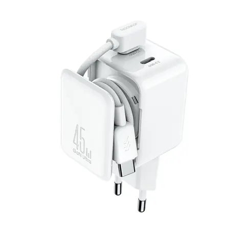 Joyroom JR-TCL05 Síťová nabíječka bílá / 2x USB-C / 45W / s organizérem kabelů