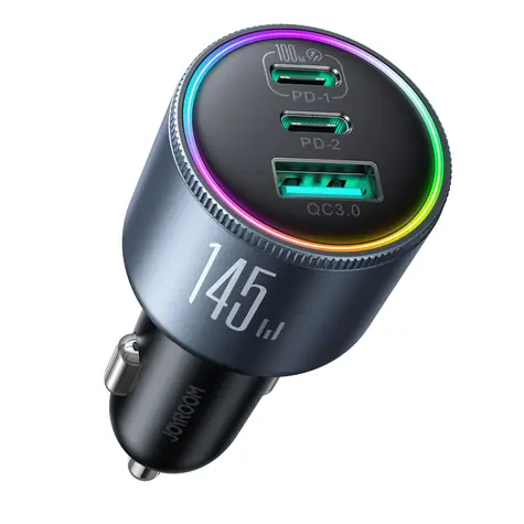 Joyroom JR-CCN07 černá / Nabíječka do auta / 145W / 1x USB-A / 2x USB-C / USB-C - USB-C kabel 100W