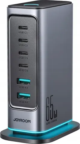 Joyroom JR-TCM02 Multiport šedá / Stolní nabíječka / 4x USB-C + 2x USB-A / 65W / LED