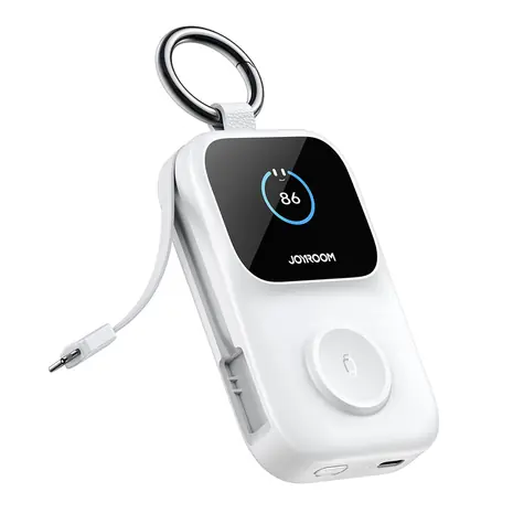 Joyroom JR-W19 bílá / Powerbanka / 5000 mAh / 1x USB-C / 1x Lightning + 1x USB-C kabel / bezdrátové nabíjení 