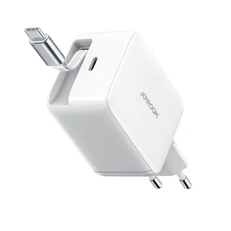 Joyroom JR-TCL06 Síťová nabíječka bílá / 1x USB-C / 1x USB-C zatahovací kabel / 67W 