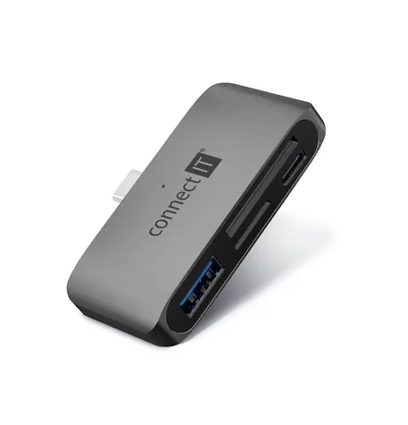 CONNECT IT CompactPRO Externí USB-C hub + čtečka karet antracitová / USB-C + USB-A 3.0 / SD + microSD