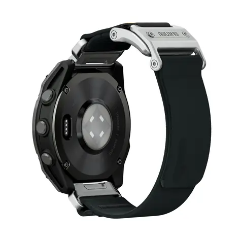 Aulumu C11 Mag-Buckle Slim Řemínek pro Garmin Watch (QuickFit 22mm), stříbrná přezka, černý řemínek