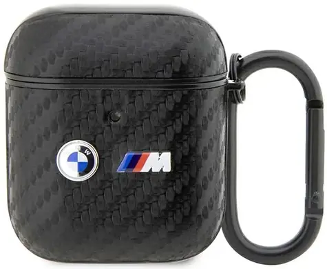 BMW Kryt s dvojitým kovovým logem Carbon pro AirPods 1/2 černá