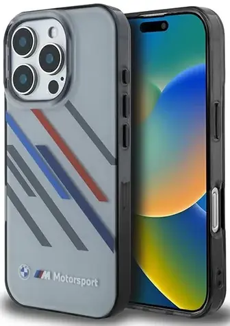 BMW Zadní kryt Motosport Random Stripes pro iPhone 16 Pro šedá