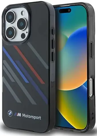 BMW Zadní kryt Motosport Random Stripes pro iPhone 16 Pro černá