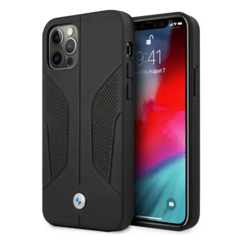 BMW Zadní kryt perforovaný kožený pro iPhone 12 / 12 Pro černá