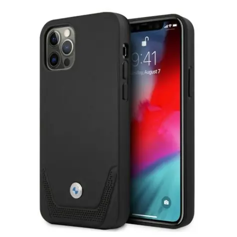 BMW Zadní kryt perforovaný kožený pro iPhone 12 / 12 Pro černá