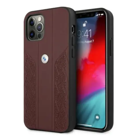 BMW Zadní kryt Curve perforovaný kožený pro iPhone 12 / 12 Pro červená