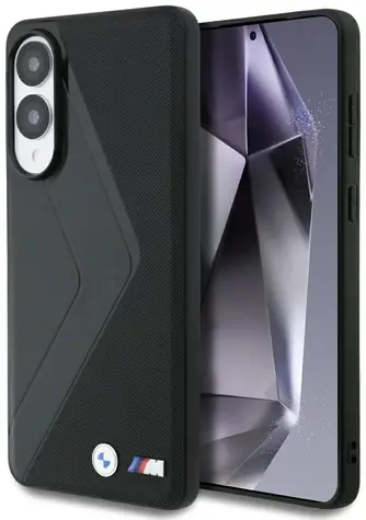 BMW Zadní kryt kožený Oversized Stripess MagSafe pro Samsung Galaxy S25 Edge černá
