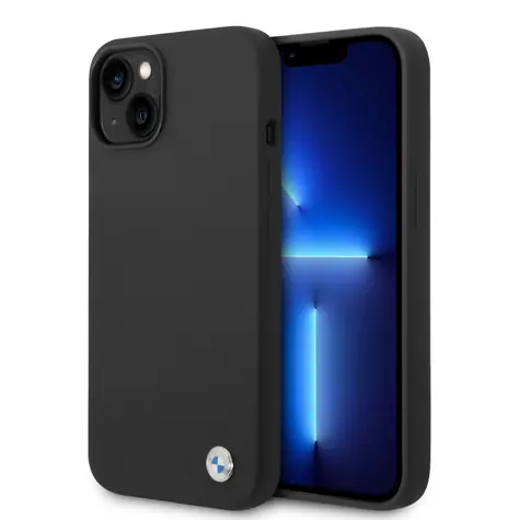 BMW Zadní kryt silikonový s kovovým logem pro iPhone 14 Plus 6,7 černá