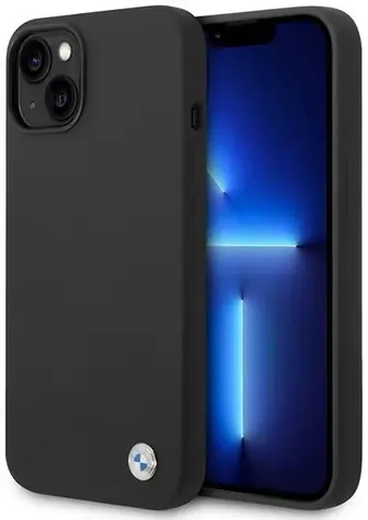 BMW Zadní kryt silikonový kovový s logem pro iPhone 14 černá