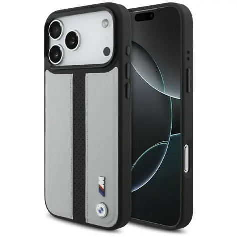 BMW Zadní kryt perforovaný s pruhem a logem MagSafe pro iPhone 17 Pro Max šedá