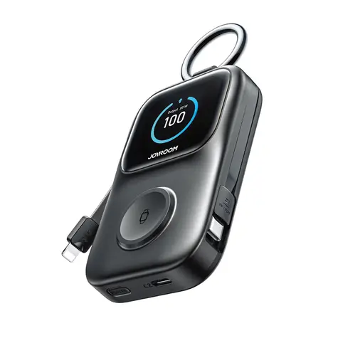Rozbaleno - Joyroom JR-W19 černá / Powerbanka / 5000 mAh / 1x USB-C/1x Lightning + 1x USB-C kabel/bezdrátové nabíjení  / rozbaleno