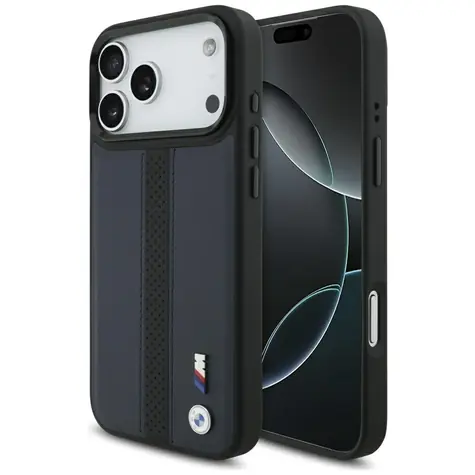 BMW Zadní kryt perforovaný s pruhem a logem MagSafe pro iPhone 17 Pro Max tmavá modrá