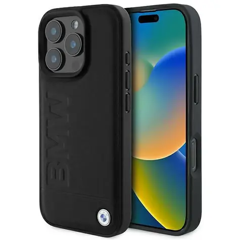 BMW Zadní kryt kožený Hot Stamp pro iPhone 16 Pro černá