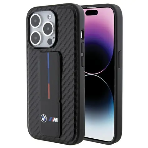 BMW Zadní kryt Grip Stand Smooth & Carbon pro iPhone 15 Pro černá