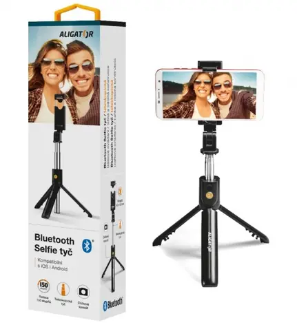 Rozbaleno - Aligator HA12 černá / Držák SELFIE s Bluetooth / tripod / rozbaleno