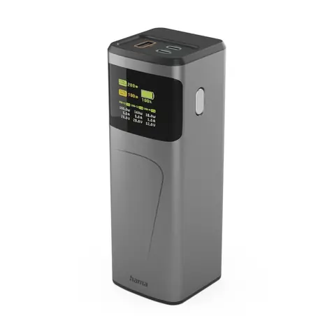 Rozbaleno - Hama High Power 200 W šedá / powerbanka / 24000 mAh / 2x USB-C / 1x USB-A / PD / QC / displej / rozbaleno