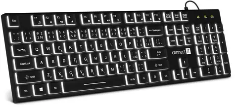 Rozbaleno - CONNECT IT Chocolate WhiteStar černá / Kancelářská klávesnice / podsvícená / CZ layout / USB / 1.5m  / rozbaleno
