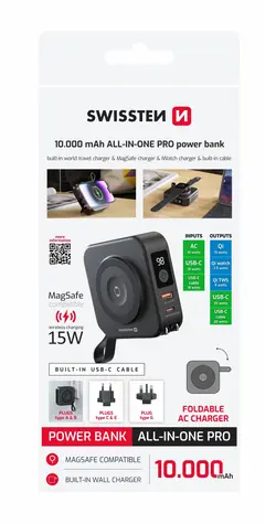 Rozbaleno - SWISSTEN 22013978 Cestovní powerbanka (USA/EU/UK) 10000 mAh 20W černá / rozbaleno