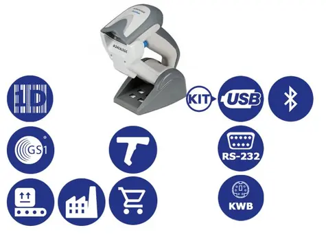 DATALOGIC Gryphon I GBT4130 / bezdrátový snímač 1D čárových kódů / kit USB + základna / KWB / USB / RS-232 / BT / bílý
