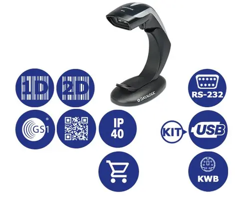 Datalogic Heron HD3430 Kit2-USB / snímač 2D čárových kódů / RS-232 / KWB / USB / černá