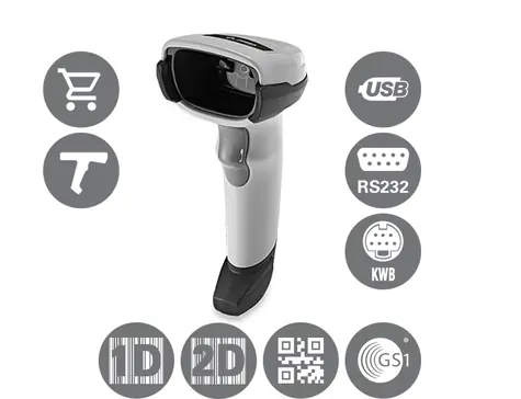 ZEBRA DS2208 kit2-USB bílá / 2D snímač čárových kódů / kabel USB / stojánek / multi-IF