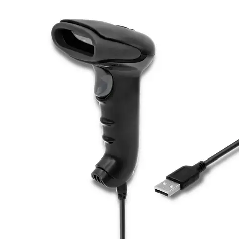 Qoltec 50866 laserová čtečka 1D černá / USB / 1.8 m délka kabelu