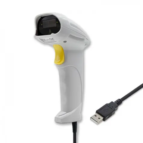 Qoltec 50877 laserová čtečka 1.65 m bílá / čtečka čárových kódů / USB / 1D 
