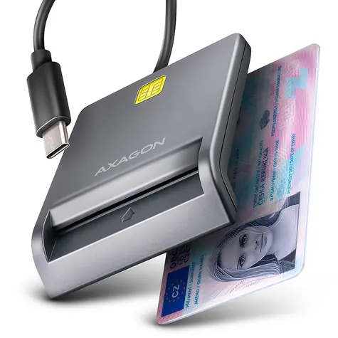 AXAGON CRE-SM3TC / USB-C FlatReader čtečka kontaktních karet Smart card (eObčanka) / kabel 1.2m
