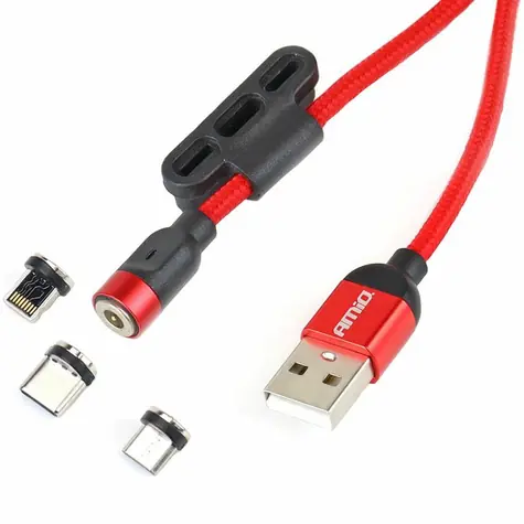 AMiO Nabíjecí kabel mobilního telefonu USB-C / microUSB / Lightning - délka 1m / magnetický / proud 2.4A