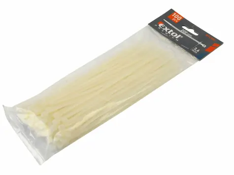 EXTOL PREMIUM Pásky na vodiče bílé 300x4.8mm 100ks / NYLON