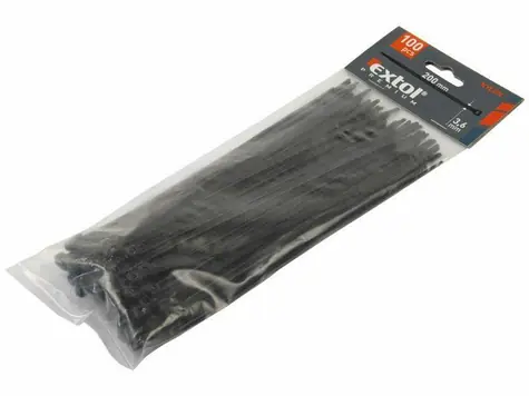 EXTOL-PREMIUM Pásky na vodiče 400x4.8mm černé 100ks / NYLON 