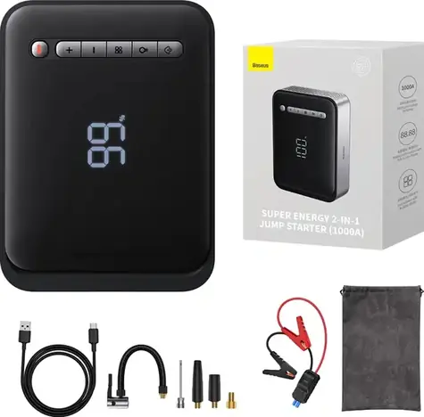 Baseus Super Energy Car Jump Starter Powerbanka + startér + kompresor černá / 8000mAh / 1000A / USB 