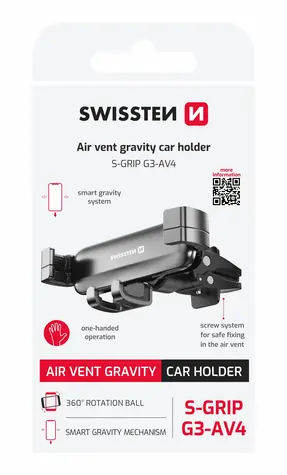 Rozbaleno - SWISSTEN S-GRIP G3-AV4 Gravity držák telefonu do ventilace auta černá / rozbaleno
