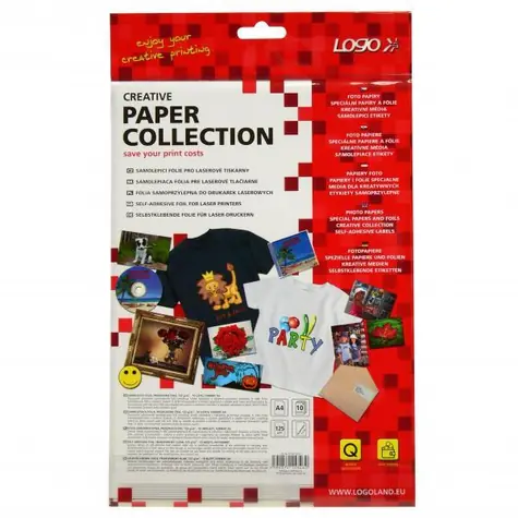 Logo samolepicí fólie / průhledná / A4 / 125 g/m2 / 1200dpi / pro laserové tiskárny / 10 listů
