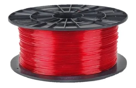 Plasty Mladeč tisková struna filament 1.75 PETG transparentní červená 1 kg
