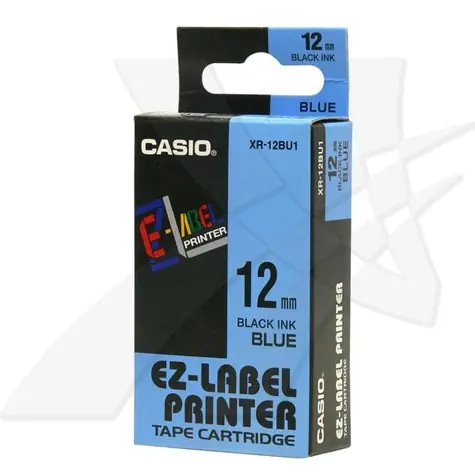 CASIO originální páska do tiskárny štítků CASIO XR-12BU1 / černý tisk / modrý podklad / nelaminovaná / 8m / 12mm