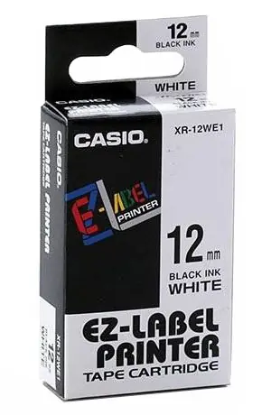 CASIO originální páska do tiskárny štítků CASIO XR-12WE1 / černý tisk / bílý podklad / nelaminovaná / 8m / 12mm