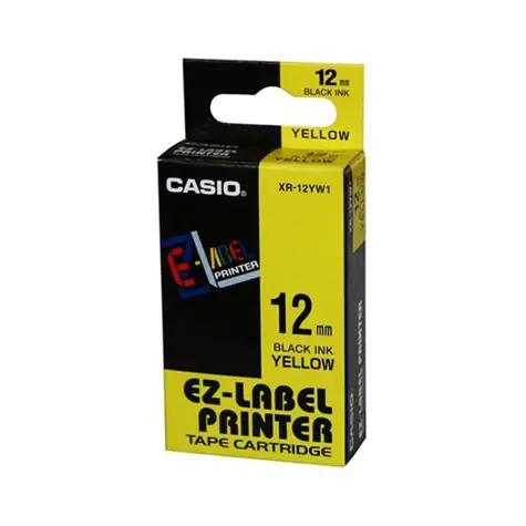 CASIO originální páska do tiskárny štítků CASIO XR-12YW1 / černý tisk / žlutý podklad / nelaminovaná / 8m / 12mm