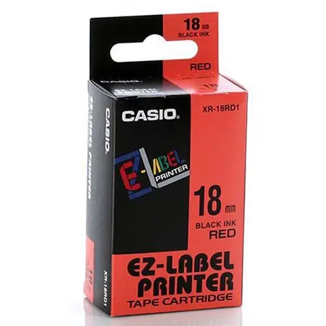 CASIO originální páska do tiskárny štítků CASIO XR-18RD1 / černý tisk / červený podklad / nelaminovaná / 8m / 18mm