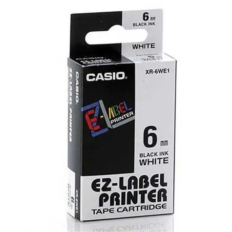 CASIO originální páska do tiskárny štítků CASIO XR-6WE1 / černý tisk / bílý podklad / nelaminovaná / 8m / 6mm