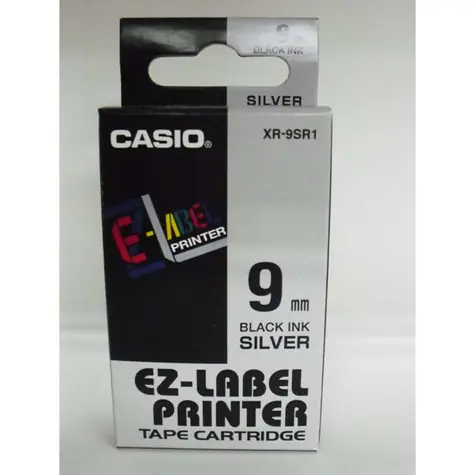 CASIO originální páska do tiskárny štítků CASIO XR-9SR1 / černý tisk / stříbrný podklad / nelaminovaná / 8m / 9mm