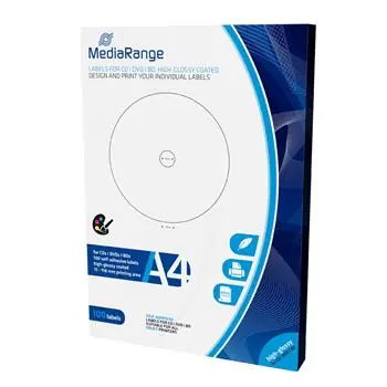 MediaRange CD & DVD & Blu-ray High-Glossy etikety 15mm - 118mm 50 listů(100 etiket)